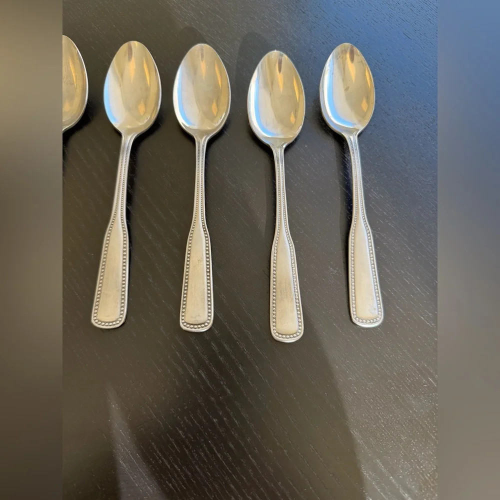 Harbourtown 5 Vintage Stainless Steel Japan Beaded Handle Oval Soup Spoons 71/8”